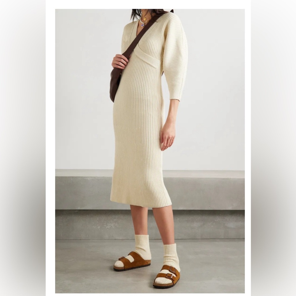 Mara Hoffman Samira Sweater Dress Sz Large Ivory Organic Cotton Stretch Rib Knit - Picture 3 of 11